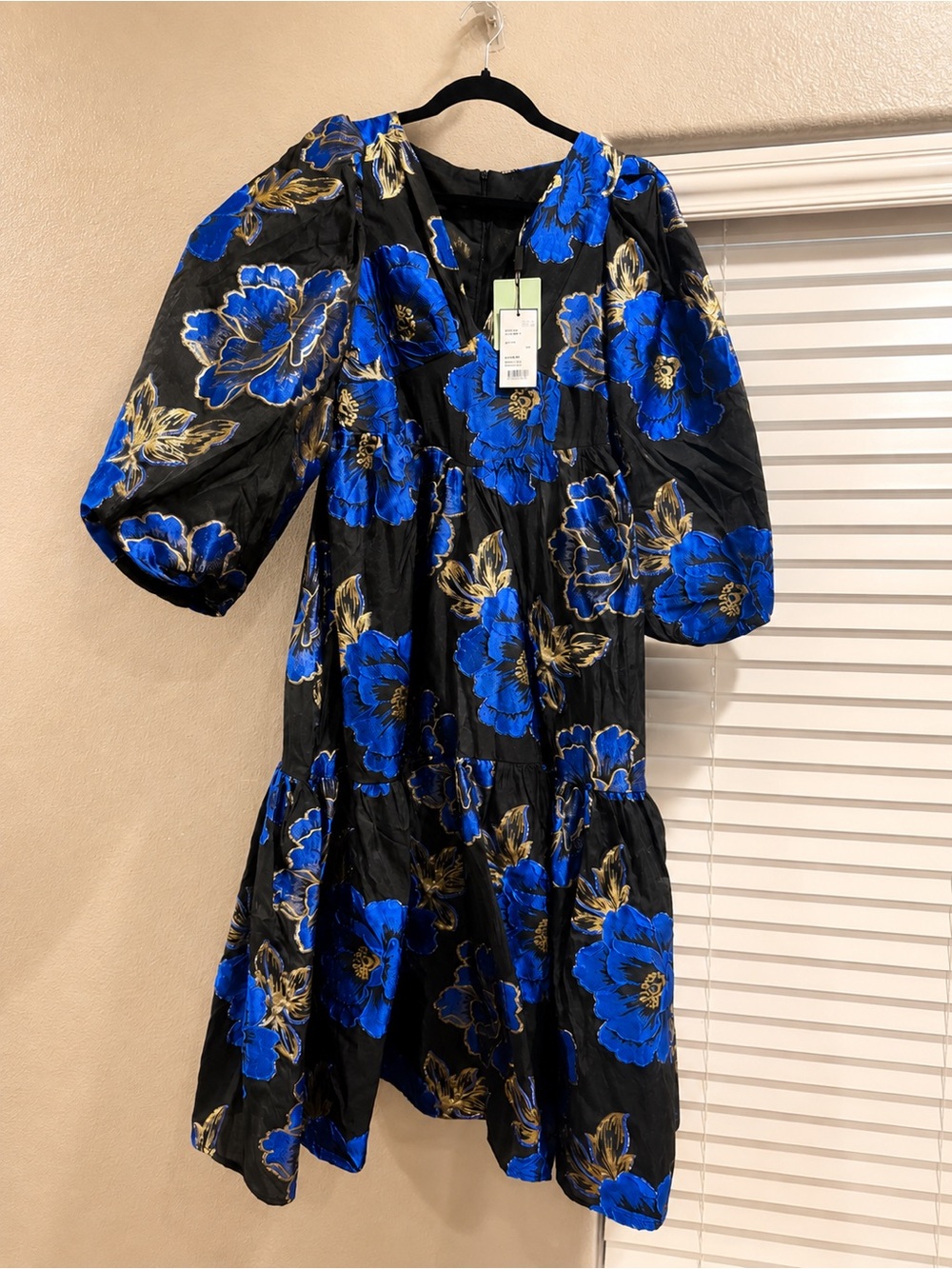 NWT Sister Jane Black Mini Dress with Royal Blue & Gold Floral Print UK M: US S